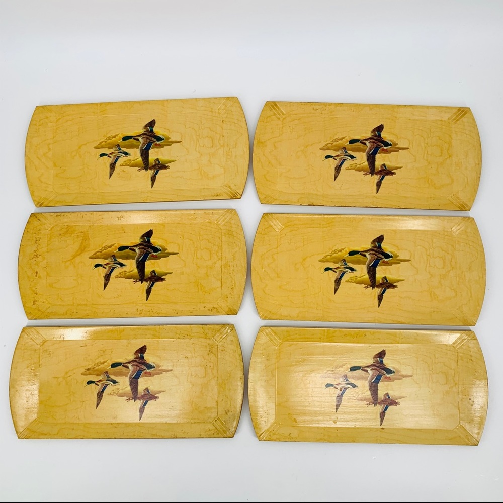 6 Vintage 1950’s Haskelite Duck Lithograph Trays